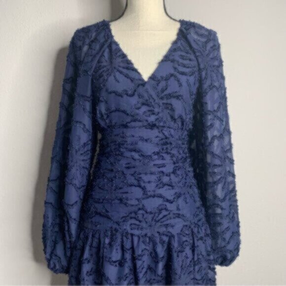 NWT Tanya Taylor Eva Navy Blue Puff Sleeve Mini Dress - Picture 9 of 13